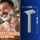 Kit Barbeador Retrô Profissional + Navalha Inox + 5 Lâminas | Acabamento Preciso para Barba e Sobrancelha