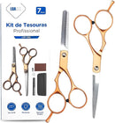 Kit Tesoura Barbeiro Profissional Cabeleireiro Tesouras Dentada e Laser Com Estojo Conjunto Conjunto Completo (Dourado)
