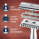 KING C. GILLETTE, Aparelho de Barbear Clássico + 5 Lâminas de barbear com Duplo Fio, aço inoxidável, Barbeador para homens, Cuidado para Barba