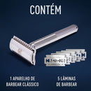 KING C. GILLETTE, Aparelho de Barbear Clássico + 5 Lâminas de barbear com Duplo Fio, aço inoxidável, Barbeador para homens, Cuidado para Barba