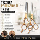 Kit Tesoura Barbeiro Profissional Cabeleireiro Tesouras Dentada e Laser Com Estojo Conjunto Conjunto Completo (Dourado)