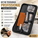 Kit Tesoura Barbeiro Profissional Cabeleireiro Tesouras Dentada e Laser Com Estojo Conjunto Conjunto Completo (Dourado)