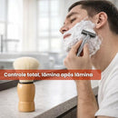 Kit Barbeiro 4 Peças Inox com Aparelho Metálico Reutilizável Cabo Antiderrapante Lâmina Duplo Fio e Pincel em Madeira para Barbear de Precisão
