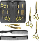 Kit Barbeiro Cabeleireiro Barba Cabelo Profissional com Navalhete Tesouras (Dourado)