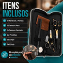 Kit Tesoura Barbeiro Profissional Cabeleireiro Tesouras Dentada e Laser Com Estojo Conjunto Conjunto Completo (Dourado)