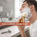 Kit Barbeiro 4 Peças Inox com Aparelho Metálico Reutilizável Cabo Antiderrapante Lâmina Duplo Fio e Pincel em Madeira para Barbear de Precisão