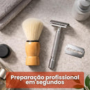 Kit Barbeiro 4 Peças Inox com Aparelho Metálico Reutilizável Cabo Antiderrapante Lâmina Duplo Fio e Pincel em Madeira para Barbear de Precisão